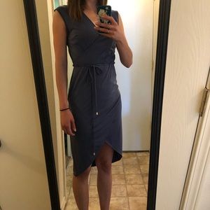 Dusty blue faux wrap dress
